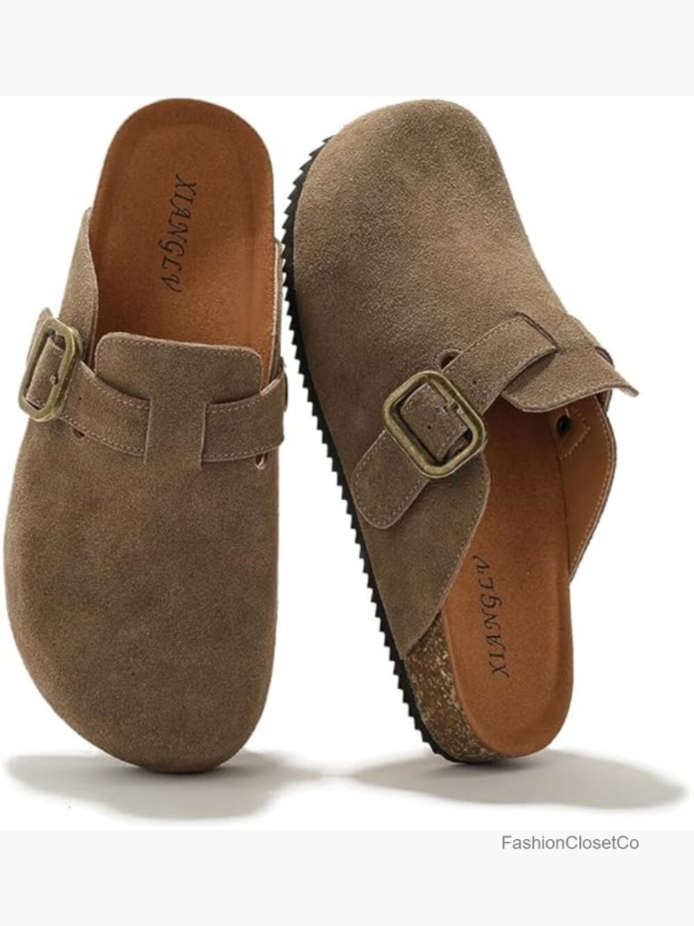 Suede Clogs Mules, Cork Footbed Sandals with Arch Support, Comfort Potato Shoes